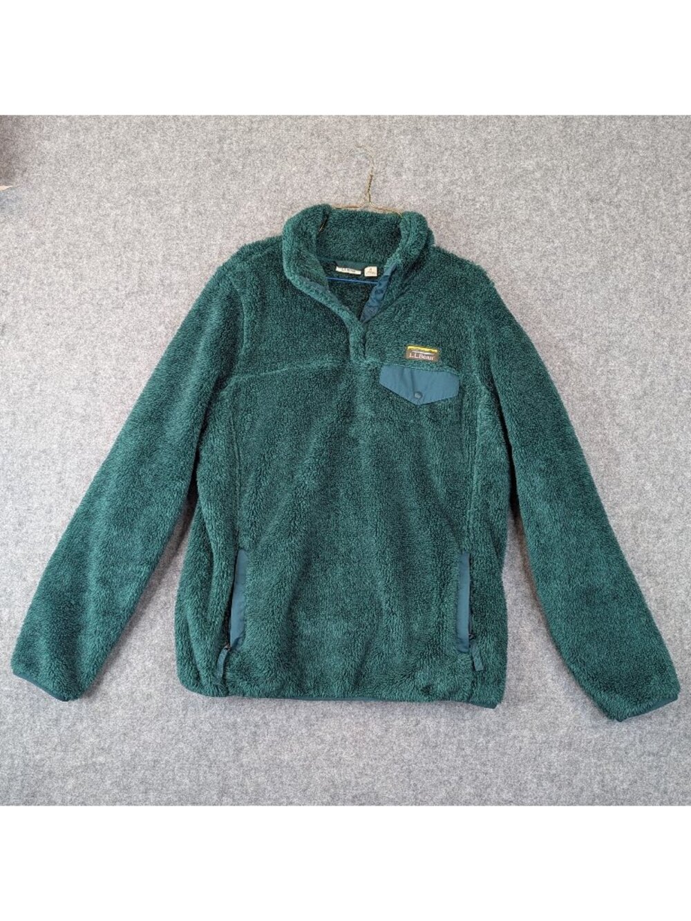LL Bean Womens Size Medium Green Hi Pile Sherpa Fleece Pullover Jacket